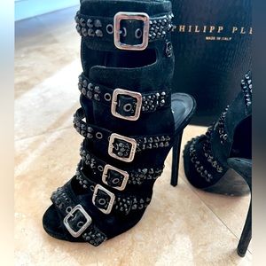 Phillip Plein “Fatal Drop” crystal booties in suede